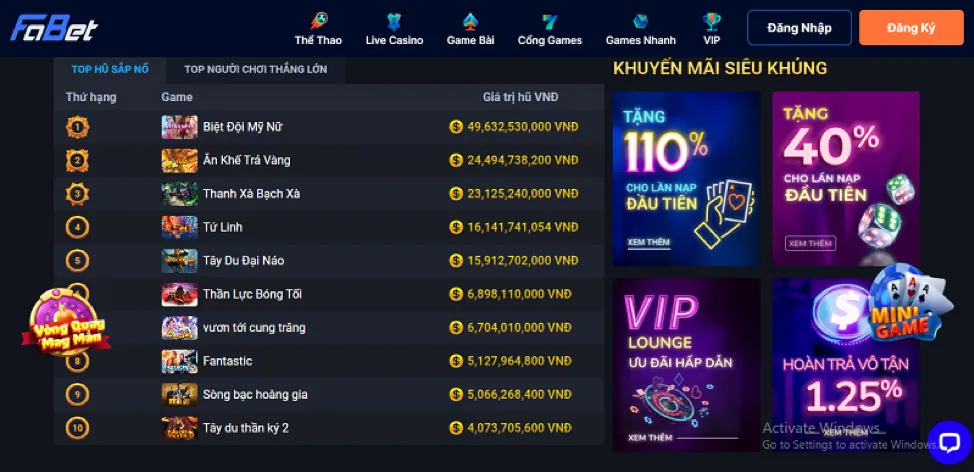 Các chương trình khuyến mãi FC888